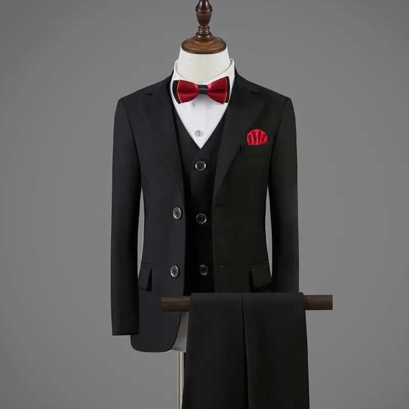 Children Formal Wedding Dress Boys Jacket Vest Pants BowTie 4Pcs Photograph Suit Kids 2 Year Birthday Ceremony Tuxedo Costume JACKET VEST PANTS 1