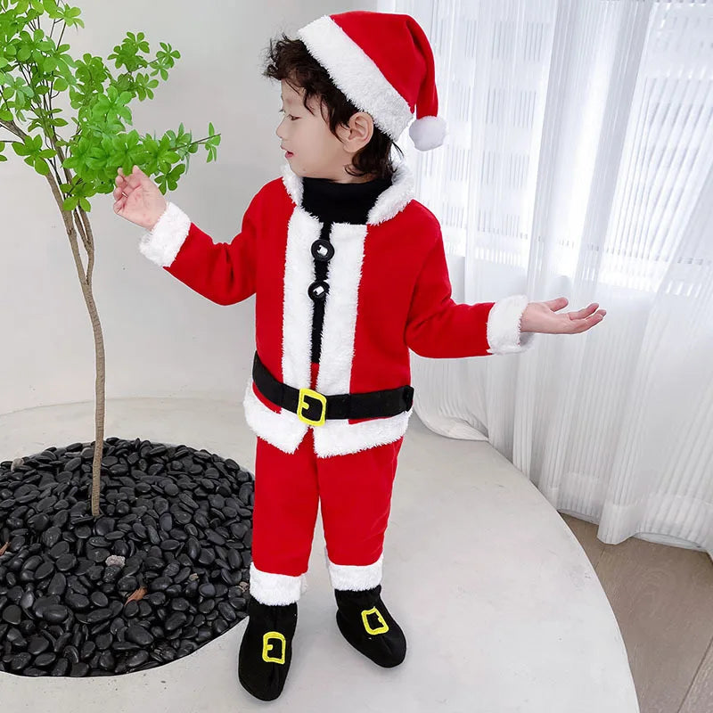 Children Santa Claus Costume Boys Girls Christmas Suits Toddler Xmas Top Pants 2psc Outfit 1-12Y