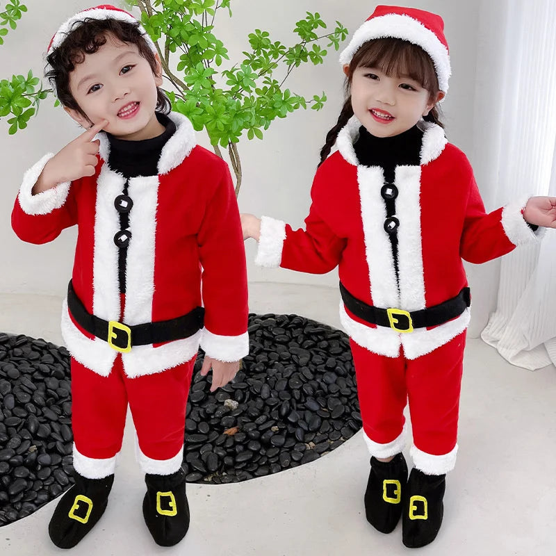 Children Santa Claus Costume Boys Girls Christmas Suits Toddler Xmas Top Pants 2psc Outfit 1-12Y