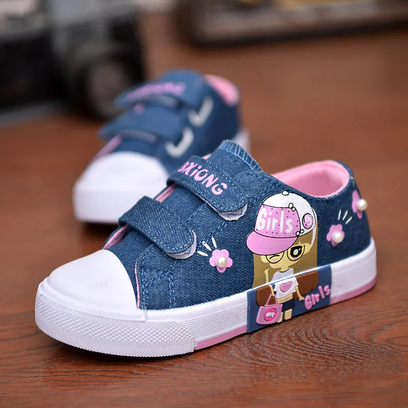 Children's Canvas Shoes Soft Bottom Fashion Kids Casual Sports Running Shoe Non-slip Breathable Toddler Flat Sneakers 21-38 Size Light Blue