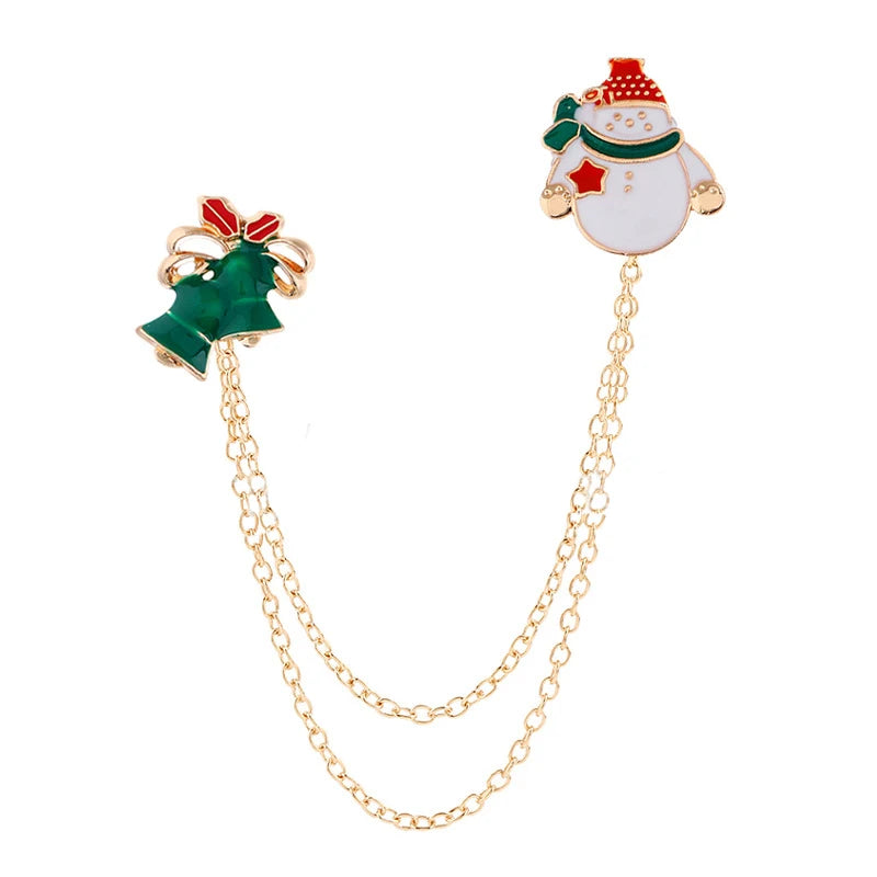 Christmas Brooch Xmas Tree Santa Claus Metal Pins Snowflake Chain Tassel Big Needle Pins Party Jewelry Gift for Women Xmasdecor Style-10