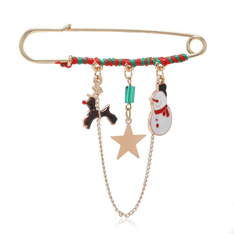 Christmas Brooch Xmas Tree Santa Claus Metal Pins Snowflake Chain Tassel Big Needle Pins Party Jewelry Gift for Women Xmasdecor Style-15
