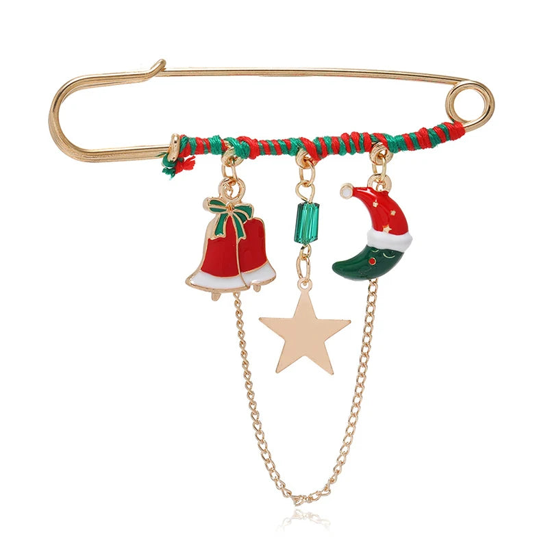 Christmas Brooch Xmas Tree Santa Claus Metal Pins Snowflake Chain Tassel Big Needle Pins Party Jewelry Gift for Women Xmasdecor Style-13
