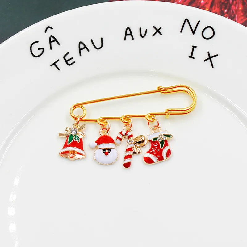 Christmas Brooch Xmas Tree Santa Claus Metal Pins Snowflake Chain Tassel Big Needle Pins Party Jewelry Gift for Women Xmasdecor Style-1