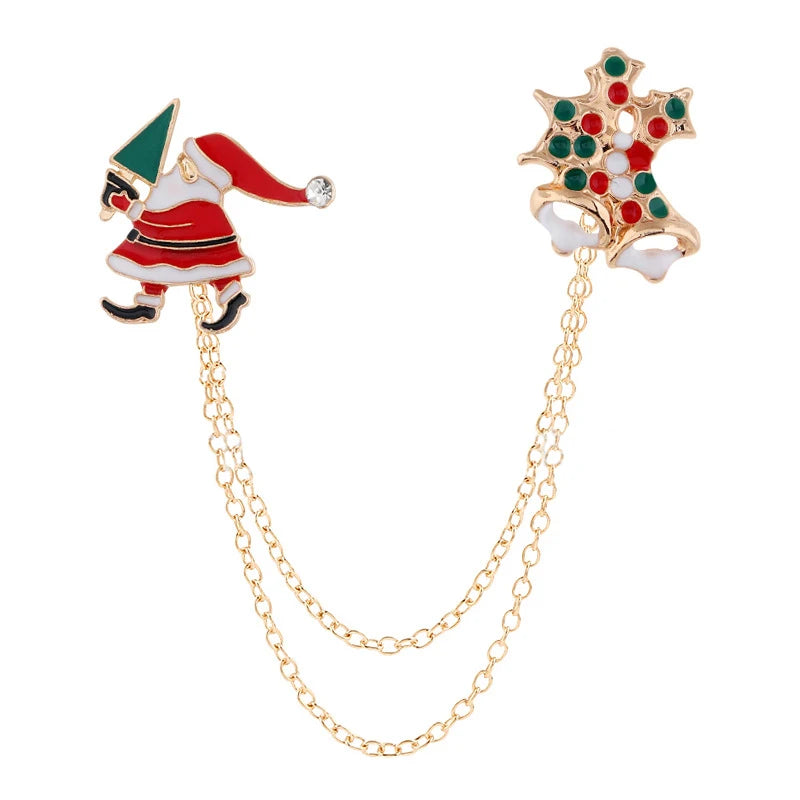 Christmas Brooch Xmas Tree Santa Claus Metal Pins Snowflake Chain Tassel Big Needle Pins Party Jewelry Gift for Women Xmasdecor Style-9