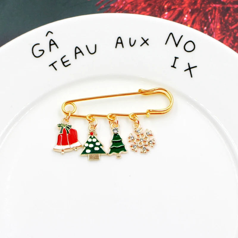 Christmas Brooch Xmas Tree Santa Claus Metal Pins Snowflake Chain Tassel Big Needle Pins Party Jewelry Gift for Women Xmasdecor Style-2