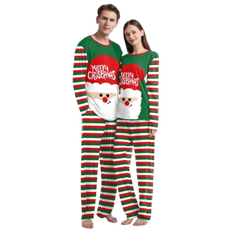 Christmas Couple Pajamas Cartoon Print Fashion Long Sleeved O-neck Sleepwear Men and Women Casual Home Wear Set Lady Loungewear