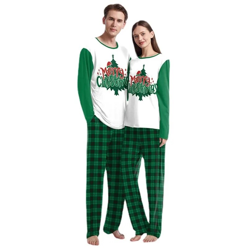 Christmas Couple Pajamas Cartoon Print Fashion Long Sleeved O-neck Sleepwear Men and Women Casual Home Wear Set Lady Loungewear