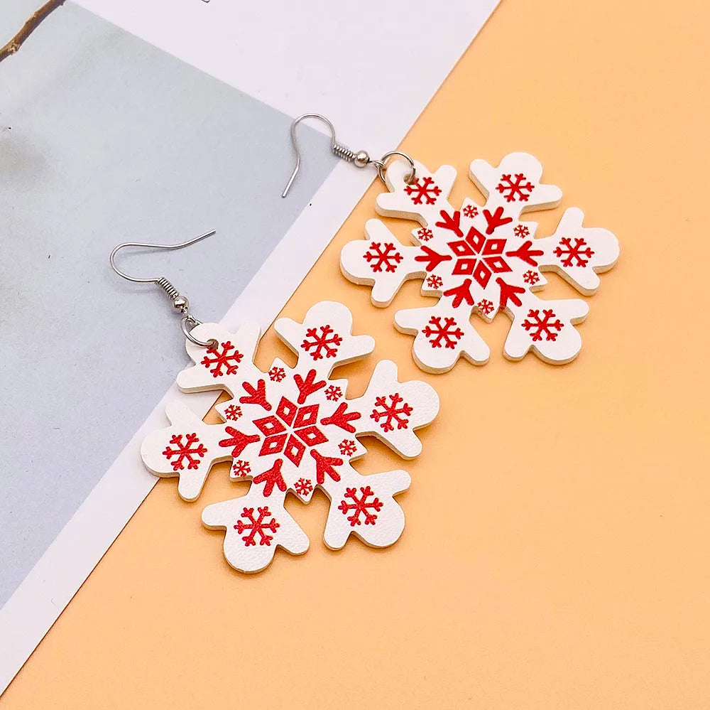 Christmas Stocking Snowflakes PU Faux Leather Earrings for Women Teardrop Drop Dangle Earrings Fashion Jewelry Gifts