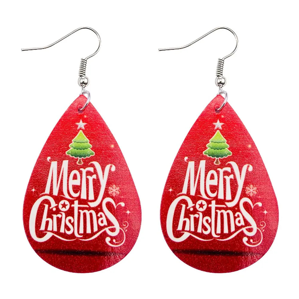 Christmas Stocking Snowflakes PU Faux Leather Earrings for Women Teardrop Drop Dangle Earrings Fashion Jewelry Gifts JE0144H