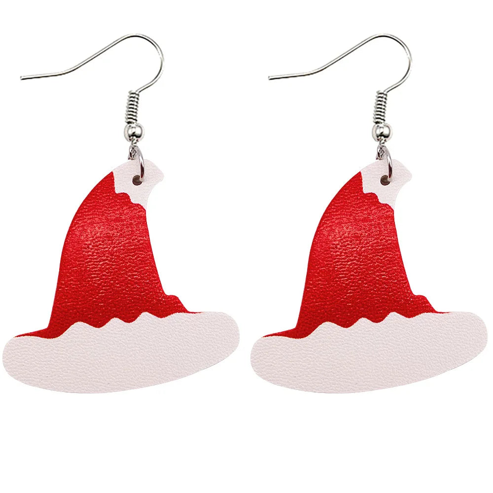 Christmas Stocking Snowflakes PU Faux Leather Earrings for Women Teardrop Drop Dangle Earrings Fashion Jewelry Gifts JE0144B