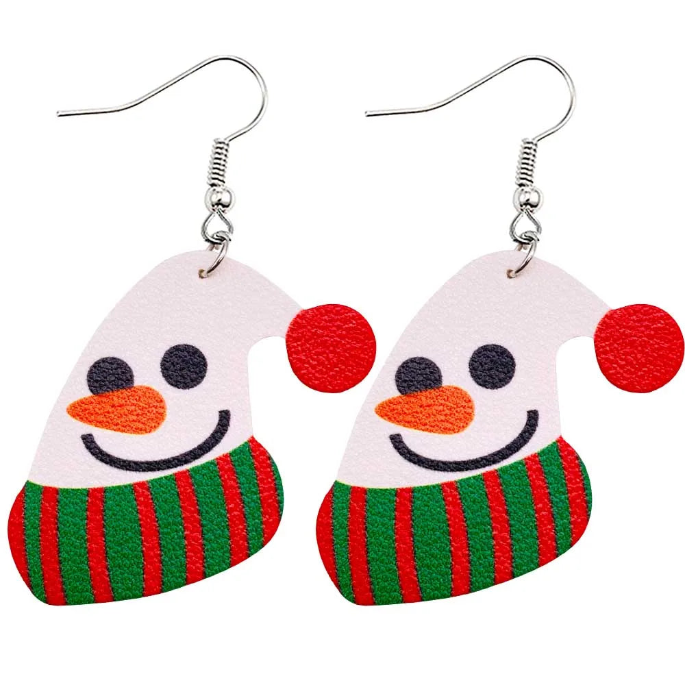 Christmas Stocking Snowflakes PU Faux Leather Earrings for Women Teardrop Drop Dangle Earrings Fashion Jewelry Gifts JE0290C