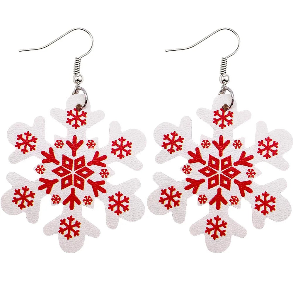 Christmas Stocking Snowflakes PU Faux Leather Earrings for Women Teardrop Drop Dangle Earrings Fashion Jewelry Gifts JE0144A