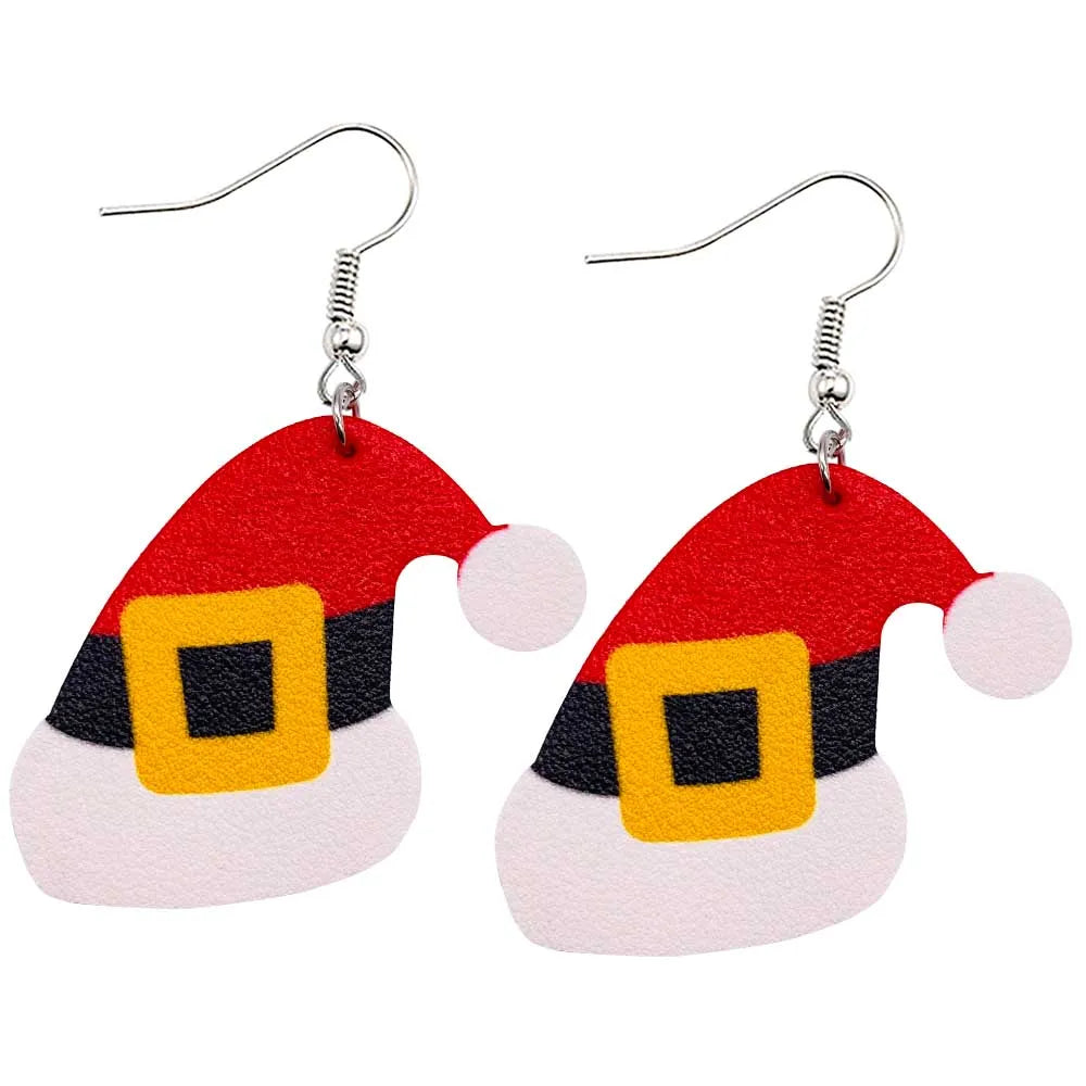 Christmas Stocking Snowflakes PU Faux Leather Earrings for Women Teardrop Drop Dangle Earrings Fashion Jewelry Gifts JE0290D