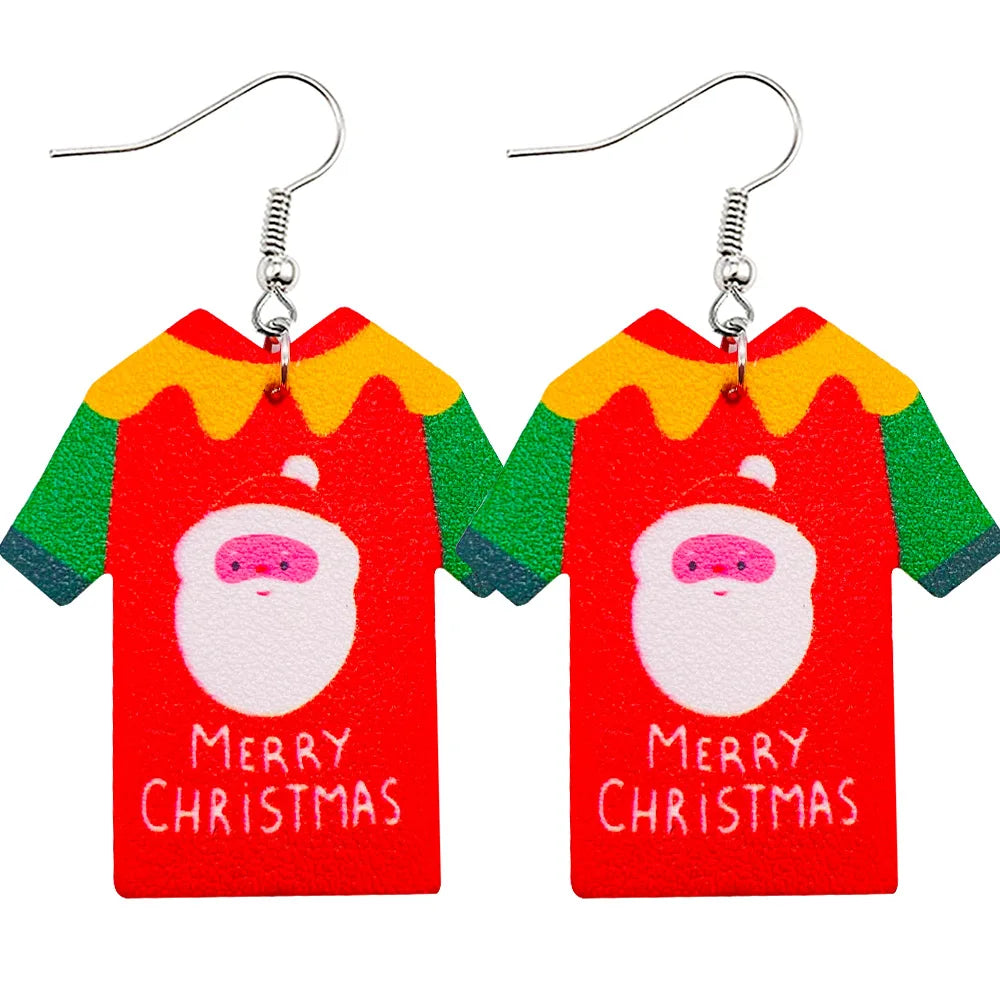 Christmas Stocking Snowflakes PU Faux Leather Earrings for Women Teardrop Drop Dangle Earrings Fashion Jewelry Gifts JE0290L