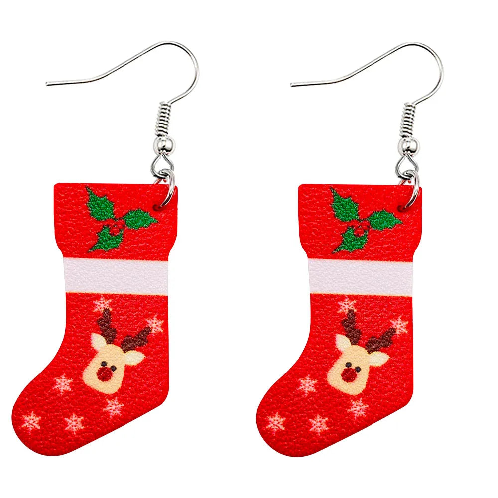 Christmas Stocking Snowflakes PU Faux Leather Earrings for Women Teardrop Drop Dangle Earrings Fashion Jewelry Gifts JE0290I