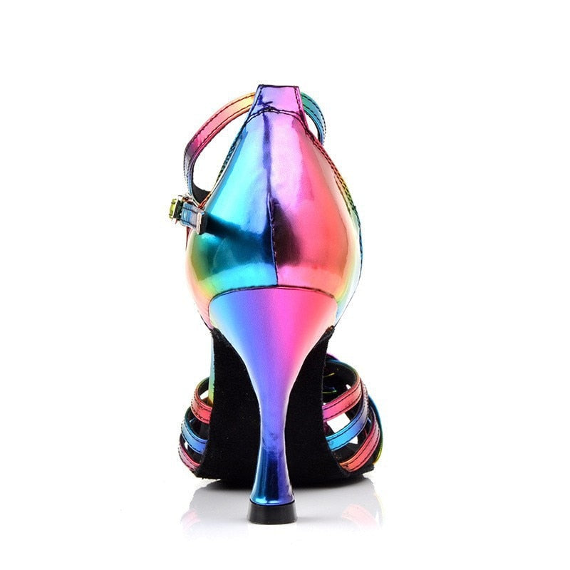 Colorful Latin Dance Shoes for Women Soft Bottom Indoor High Heels Sandals Practice Wedding