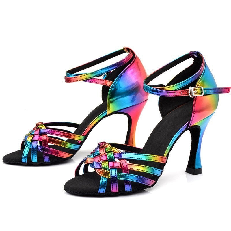 Colorful Latin Dance Shoes for Women Soft Bottom Indoor High Heels Sandals Practice Wedding