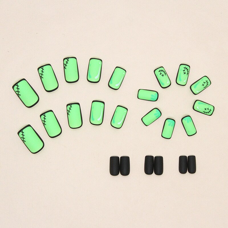 Comic Style False Nails for ACGN Girls 24pcs Coffin y2k Style Press on Nail Tips Full Cover Wearable Short Square Acrylic Nails