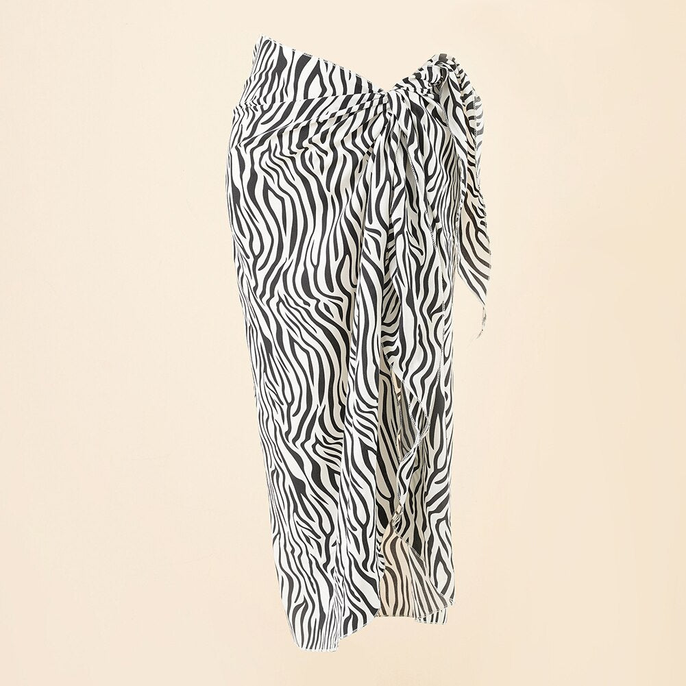 Cover Up Sheer Beach Transparent Chiffon SwimWear Wrap Skirt Long Maxi Skirt Side Split Skirt Sarong Pareo Zebra One Size