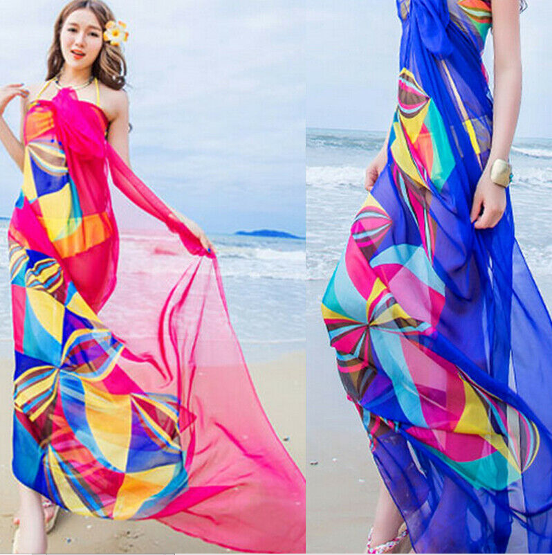 Cover-Ups Flower Print Women Sexy Chiffon Bikini Cover Up Beach Swimwear Dress Scarf Pareo Sarong Wrap