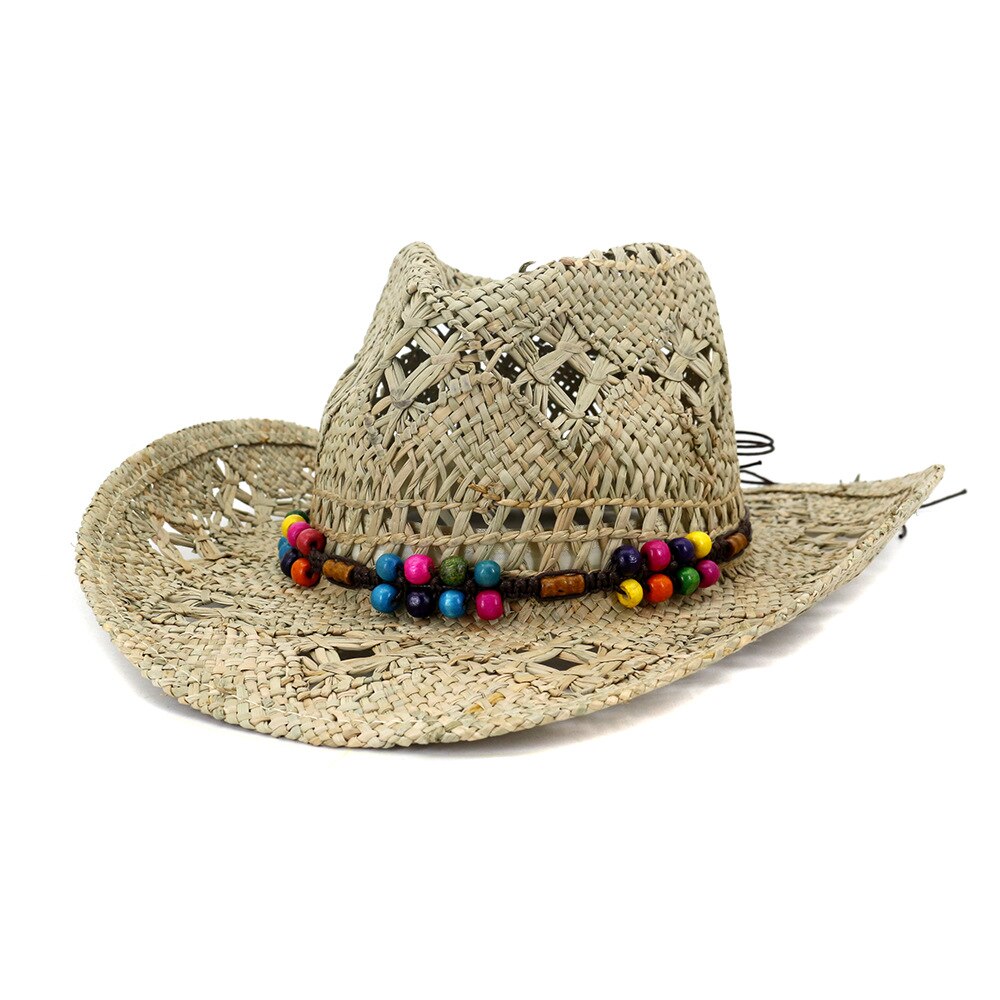 Cowboy hat fashion hollow handmade cowboy straw hat men's summer outdoor travel beach hat unisex solid color western cowboy hat AMAIO
