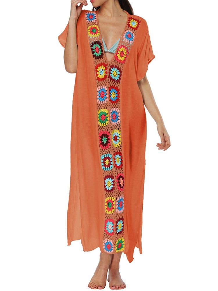 Crochet Swim Cover Up for Bathing Suit Maxi Beach Dress Designer Long Knitted Summer National Bath Outlet 7 Color
