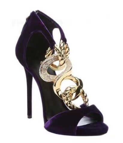 Cross Golden Chain Sandals Brand Design High Heel Sandalias Mujer Gladiator Black Suede Sandal Women Peep Toe Summer Shoes