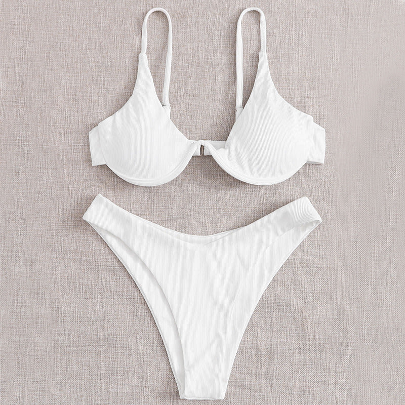 Cross-border Solid Color Sexy Split Bikini Swimsuit Women