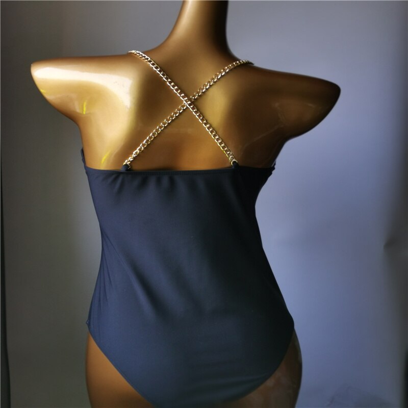 Crystal Diamond Chain Bikini Luxury Rhinestone Women's One-Piece Swimsuit Gathered Push Up Monokini Bathing Suit