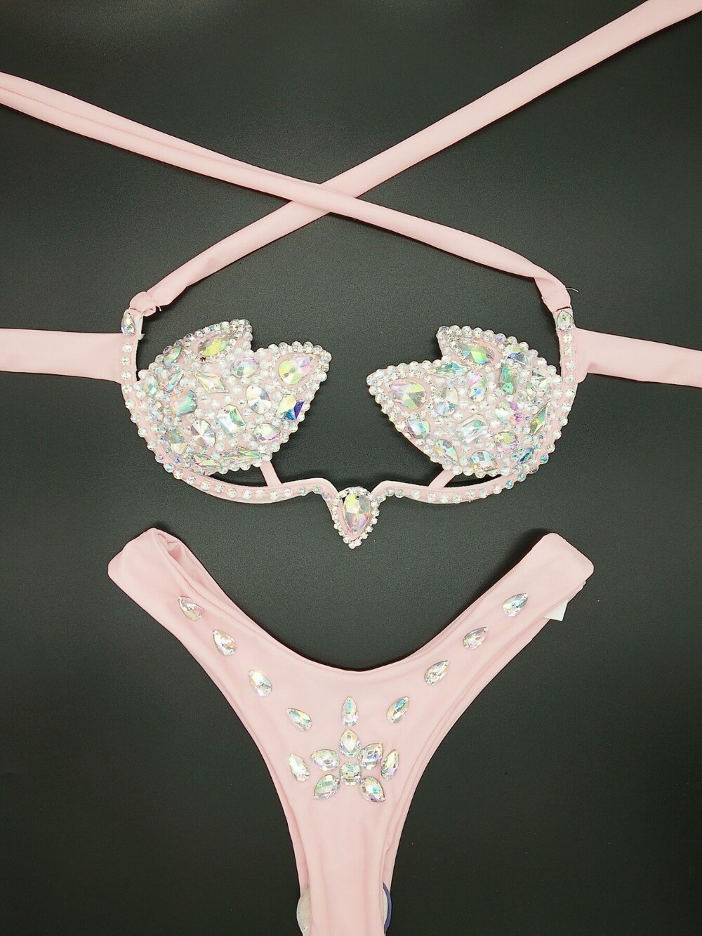 Crystal Diamond Triangle Bikini Pushh Up Sexy Women's Swimsuit Luxury Rhinestone Bathing Suit Brazilian Micro Swimwear