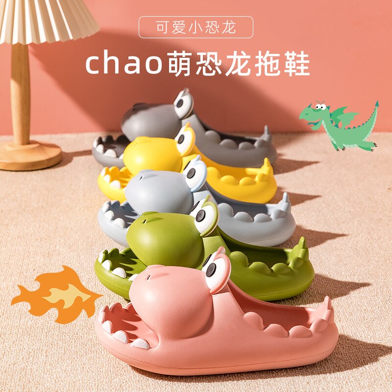 Cute Dinosaur Slippers Platform Women Men Indoor Bathroom Slides Kid's Slippers Summer Soft EVA Female Male Beach Flip Flops