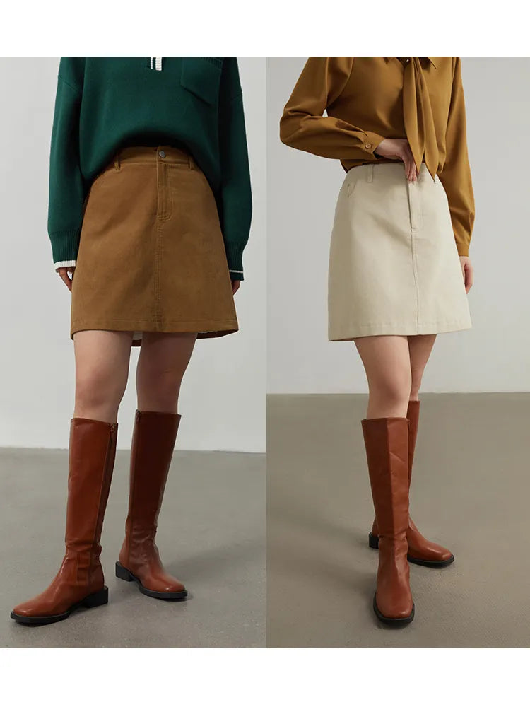 DUSHU Corduroy Retro High Waist Skirt Women Autumn Winter Back Slit Commuter Casual Solid Color Length-option Female Skirts