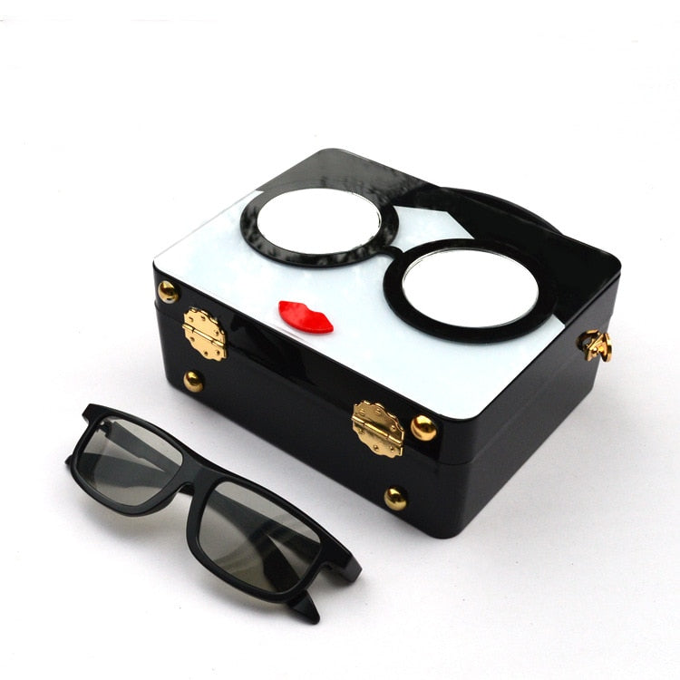 Dazzling Sunglasses Women Purses and Handbag Designer Cartoon Acrylic Style Shoulder Bag Female Crossbody Bag Party Clutch Totes White A 19x7.5x15 CM