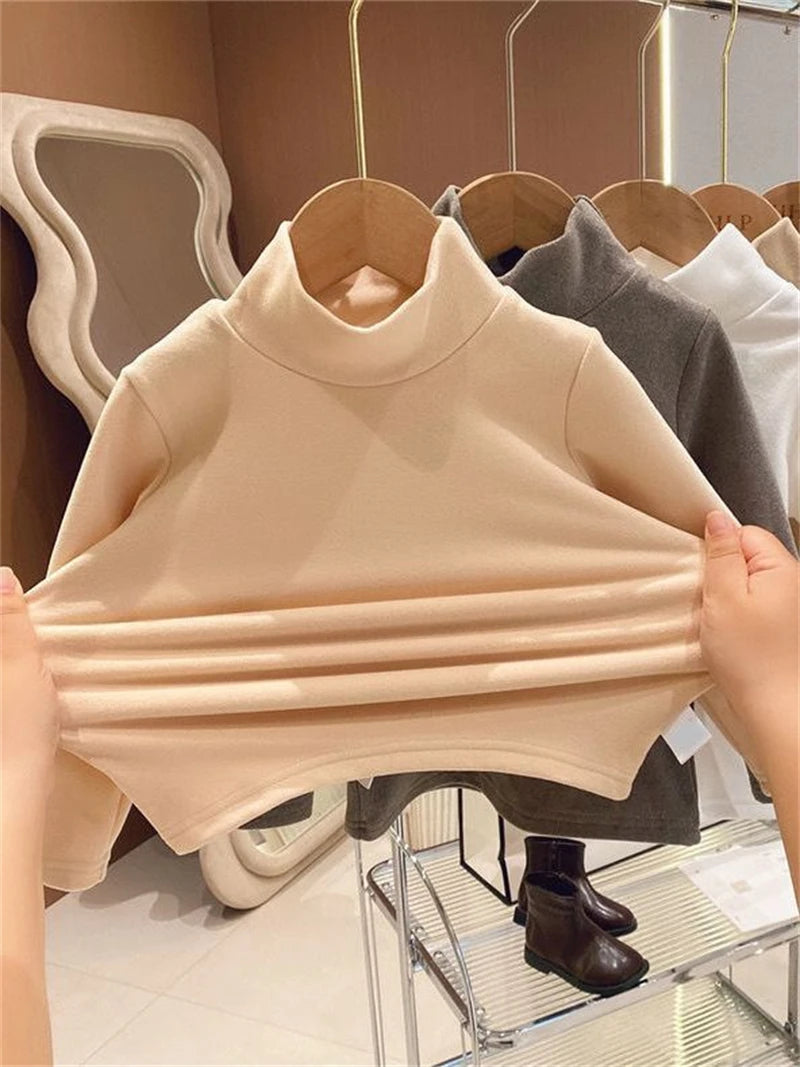 De Rong Half High Collar Children's T-shirt Girls' Autumn Clothing Versatile Bottom Top