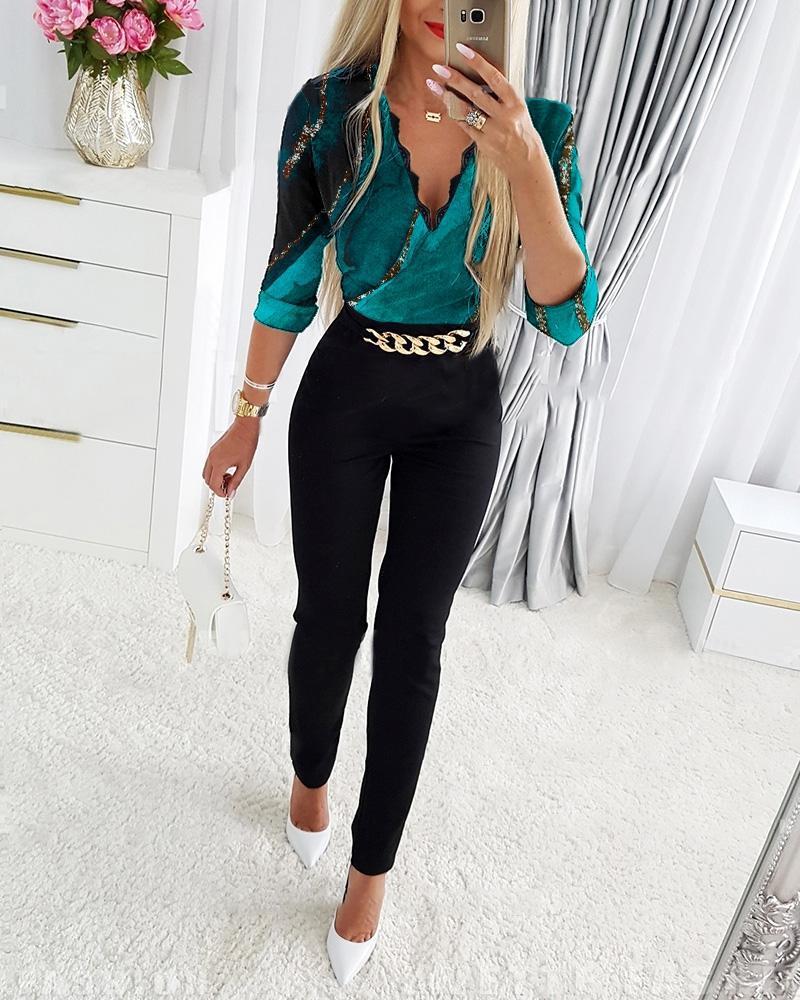 Deep V Neck Mesh Long Sleeve Jumpsuit One Piece Overall Women Black Elegant Rhinestone Chain Glitter Party Night Sexy Bodysuits G