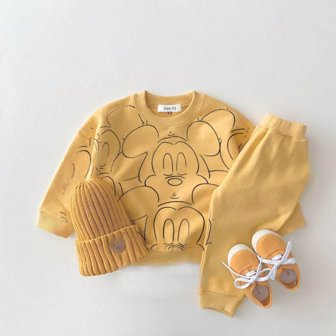 Designer Cartoon Clothing Tracksuit Baby Boy Summer Printed Clothes T-shirt+shorts Baby Girl Casual Solid Color Sets yellow