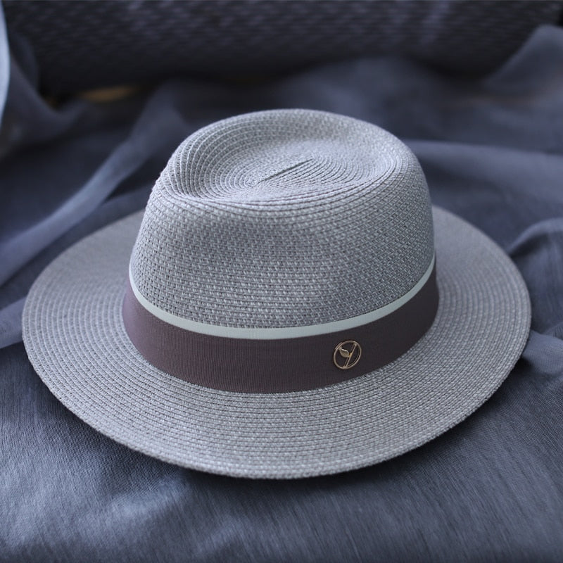 Designer New Natural Panama Soft Shaped Straw Hat Summer Women/Men Wide Brim Beach Sun Cap UV Protection Fedora Birthday Gift elegant grey