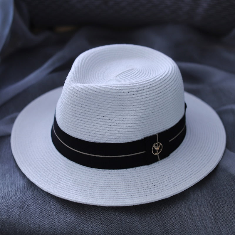 Designer New Natural Panama Soft Shaped Straw Hat Summer Women/Men Wide Brim Beach Sun Cap UV Protection Fedora Birthday Gift ivory