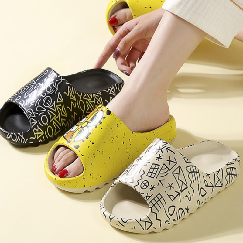 Designer Slides Summer House Thick Printed Graffiti Men Slippers Women Flip Flops Unisex Platform Shoes - Outdoor Sandals