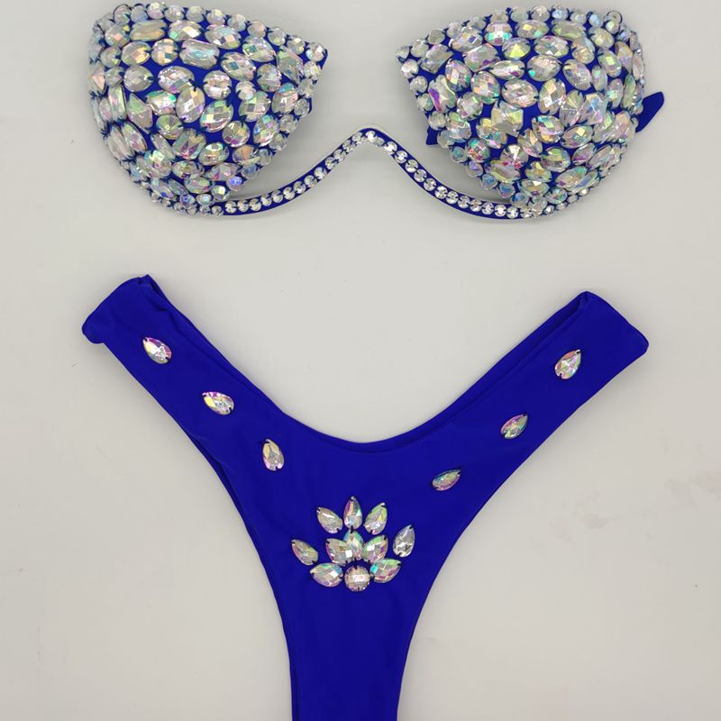Diamond Bikini Set Sexy Women Solid Color Swimwear Push Up Beachwear Rhinestone Biquini Summer Bathing Suit