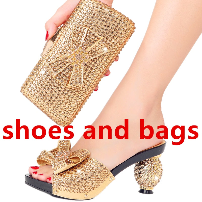 Diamond Ladies Slippers 2022 New Popular High Heels Spring Summer Plus Size Suitable for Wedding Party Birthday Ball Wear shoes and bags