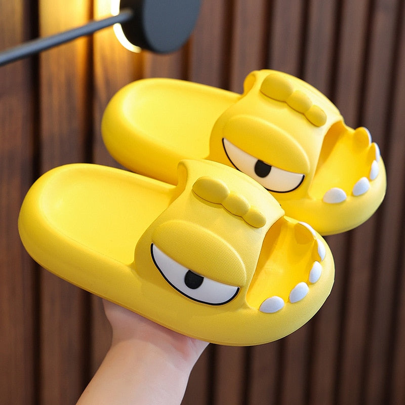 Dinosaur Slippers Kids 3-15 Year Boys Home Shoes Summer Cartoon Animal Bathroom Antislip Slides Teenager Girl Cute House Slipper Yellow