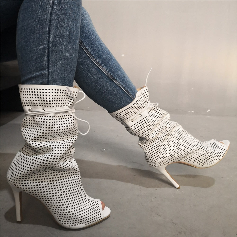 DoraTasia 2020 brand new hollow big size 34-47 customized boots women Shoes Woman thinhigh Heels Shoes women summer boots