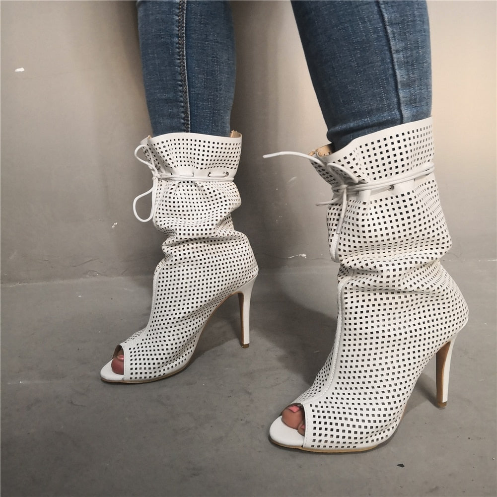 DoraTasia 2020 brand new hollow big size 34-47 customized boots women Shoes Woman thinhigh Heels Shoes women summer boots
