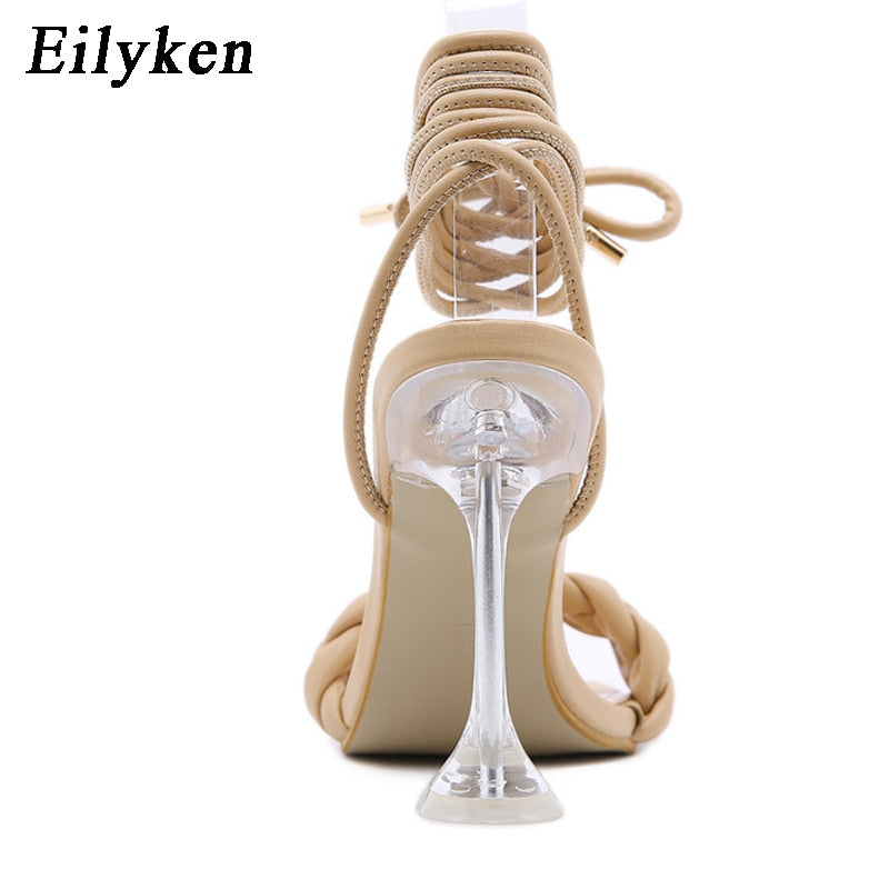 Eilyken 2024 New Summer Fashion Design Weave Sandals Women Transparent Strange High Heels Ladies Open Toe Shoes