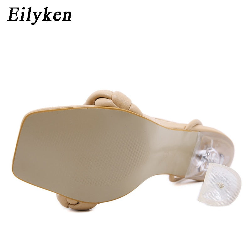 Eilyken 2024 New Summer Fashion Design Weave Sandals Women Transparent Strange High Heels Ladies Open Toe Shoes