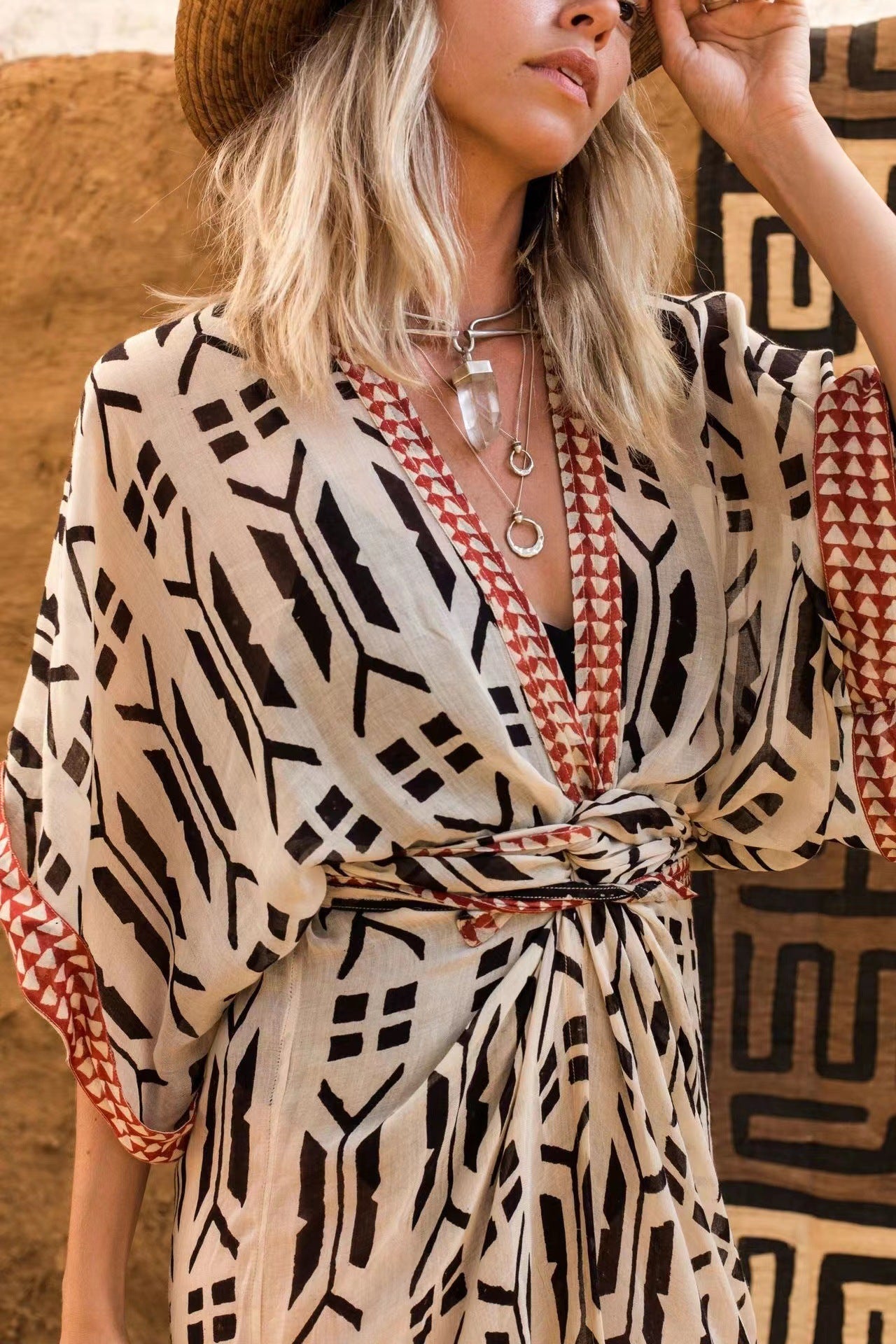 Elastic Printing Beach Cover-up Cardigan Bikini Blouse Sun Protection Shirt