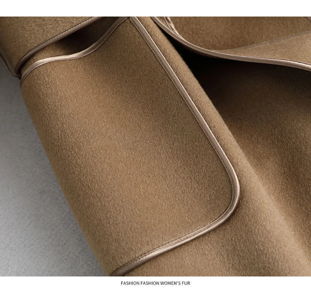 Elegant Midi Lace-up Women Wool & Blends Coats Fashion Female Classic Outwear Cardigan Autumn Winter Woolen Lady Pocket Overcoat