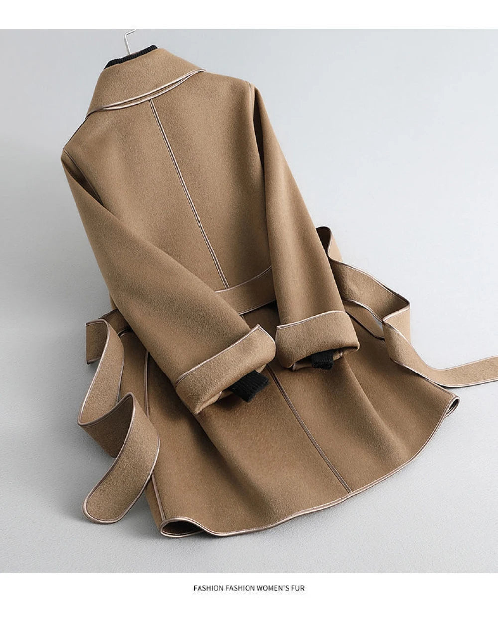 Elegant Midi Lace-up Women Wool & Blends Coats Fashion Female Classic Outwear Cardigan Autumn Winter Woolen Lady Pocket Overcoat